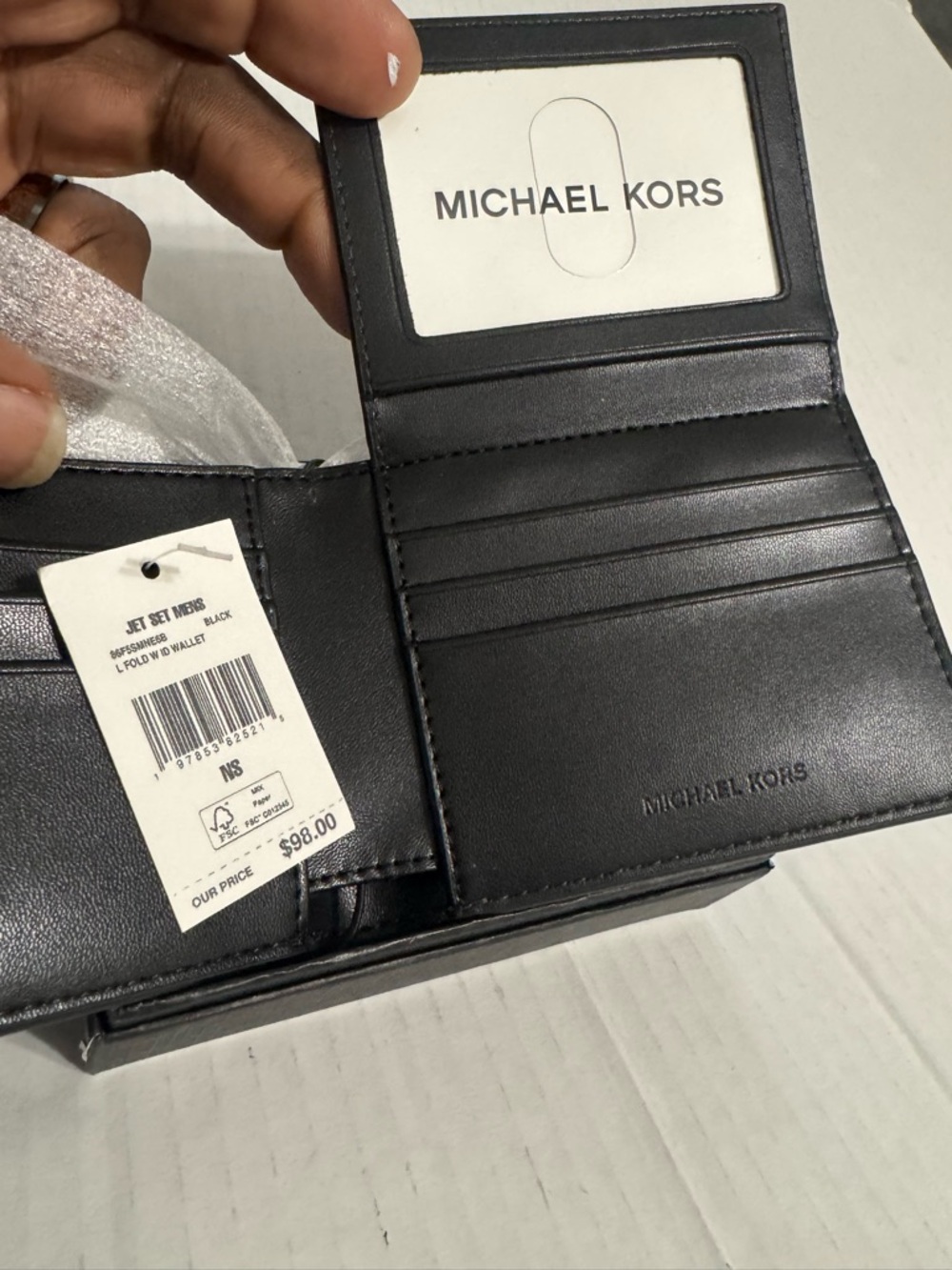 Michael Kors Men's Slim Bifold Wallet - Black & Gray MK Signature - Picture 4 of 7